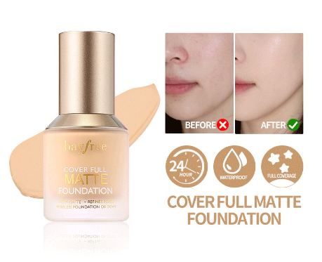 Bayfree Concealer Liquid Foundation Full Cover Matte Poreless Finish Waterproof & Sweatproof Moisturizing Long-lasting Face Makeup