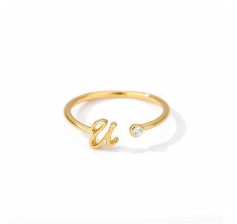 【Y&X】No fade 18K Gold 26 Initial Letters A G J Cubic Zircon Crystal Open Rings Finger Women Jewelry Gift U