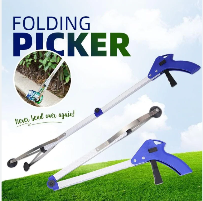 Folding Household Garbage Picker Alloy Trash Grabber Waste Leaves Pick Cleaning Up Clip Garden Tool