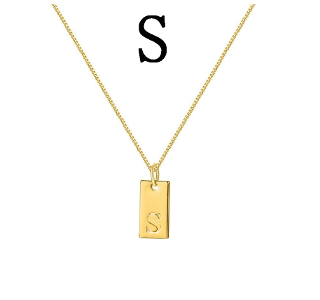 Fashion Gold 26 English Letter Square Pendant Necklace Unisex Jewelry Gift S