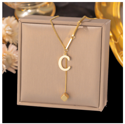 Vnox Letter Pendant Long Necklace for Women Girl,18K Gold Stainless Steel Hypoallergenic A-Z Initial Name Necklace Gift C