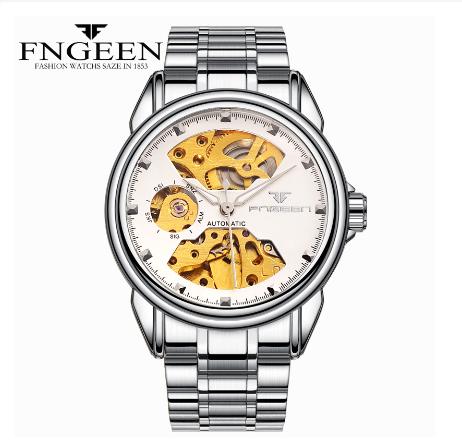 FNGEEN 8818 Men's Automatic Mechanical Watch  SILVER WHITE