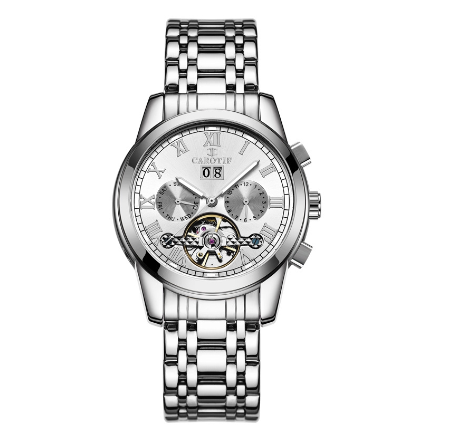CAROTIF Automatic Tourbillon Watch for Men - Gold Skeleton Luxury Stainless Steel Calendar F6002C 11