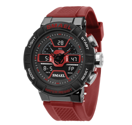 SMAEL New Arrival Shockproof Sports Quartz Electronic Men Watches 8067 Alloy Dual Display Wrist Watch 50M Waterproof Stopwatch LED Watch 002