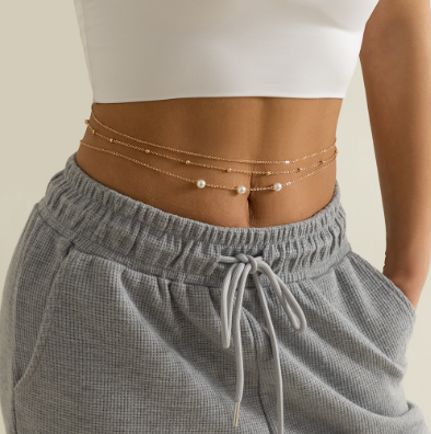 Fashion Accessories Layered Pearl Link Waist Chain Belly Belt