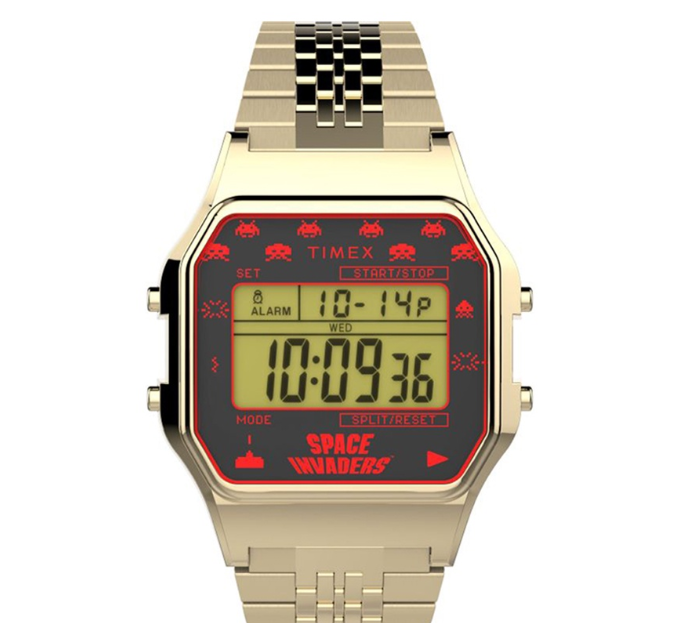 Timex 80 Space Invaders Gold Stainless Steel Digital Watch For Unisex TW2V30100 STYLE