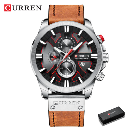 Curren Watch Chronograph Sport Watches Quartz Clock Leather Male Wristwatch Fashion Gift for Men 8346 COFFEE