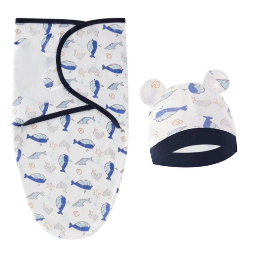 Newborn Baby Muslin Swaddle Blanket Hat Set Swaddle Bedding Wrap Blanket Baby Swaddling S16