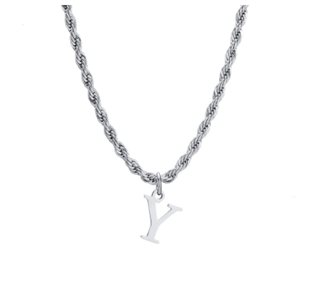Meaeguet Fashion Letter Necklace A-Z Pendant Necklace for Women Men Stainless Steel Silver Choker Initial Necklace Accessories Y
