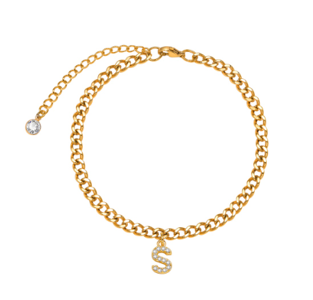 Vnox Initial Ankle Bracelets for Women, 14K Gold Plated Cuban Chain Initial Anklets for Women Anklet Foot Jewelry 6