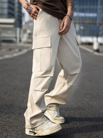 Manfinity LEGND Solid Color Men's Loose-Fit Cargo Pants With Multiple Pockets