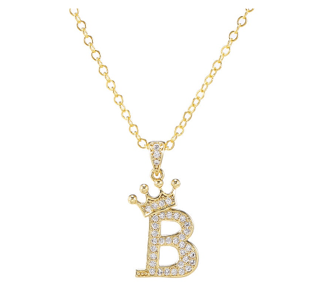 Luxury Crystal Zircon Alphabet Pendant Necklaces for Women Men Gold Crown Initial Letter Necklace B