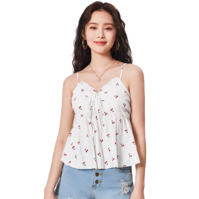 Lovito Women Drawstring Ruffle Embroidery Tank Top LNE21190 (Multi-Color)