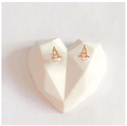 Fashion Jewelry Bangkok Rose Rold Plated Pearl Letter Stud Earrings Hikaw for Women A
