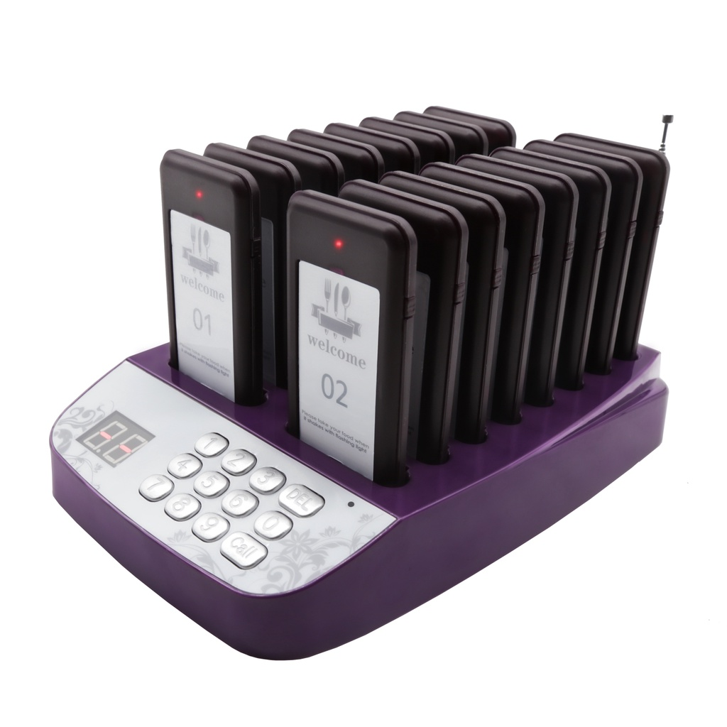 Daytech Restaurant Coaster Pager System Vibrating Pager Wireless Pagering Queuing System Calling System 1 Keypad With 16 Receivers