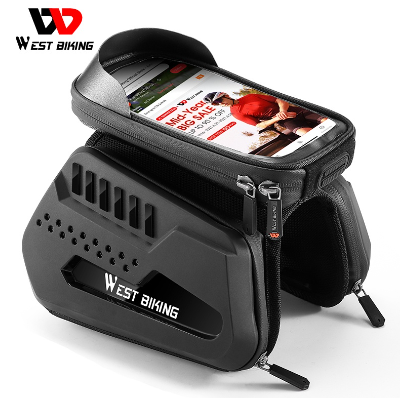 WEST BIKING Bicycle Hard Shell Touch Screen Top Tube Bag Bike Rainproof MTB Road Detachable Mobile Phone Holder Zipper Packet