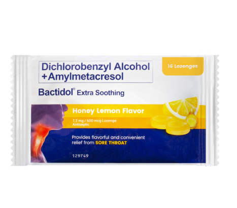 Bactidol Extra Soothing Honey Lemon Lozenge 16pcs for On-The-Go, Sore Throat, Itchy Throat
