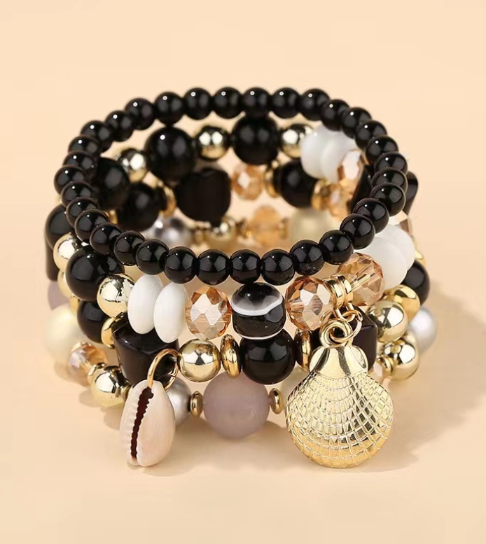 Fashion one Set Women Ethnic Multilayer Resin Beads Tassels Cuff Bracelets Fashion Jewelry