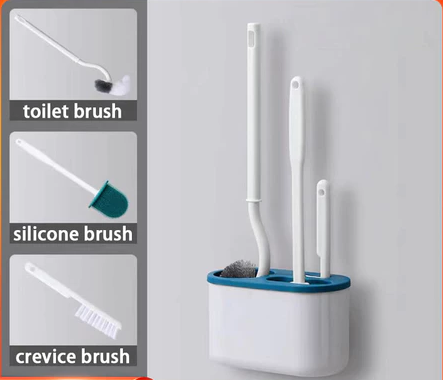 Toilet Brush 3 in 1 Set Wall-mounted Multifunction Silicone Bathroom Cleaning Brush With Holder
