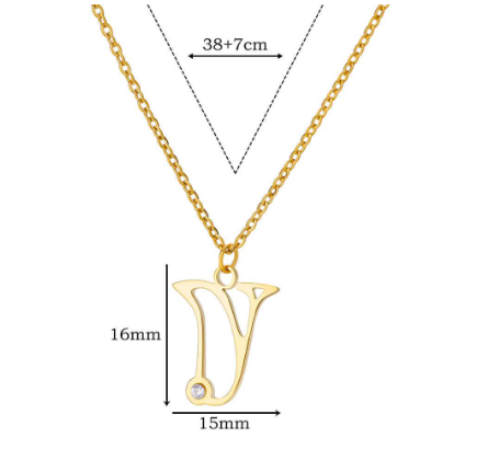 Zircon Initial Letter Necklace for Women Stainless Steel Gold Plated Chains Choker Name Pendant Necklaces New Vintage Jewelry V