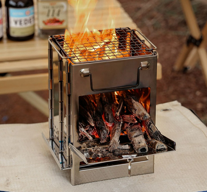 Outdoor Camping Multifunctional Foldable Mini Barbecue Grill Household Square Wood Stove Portable
