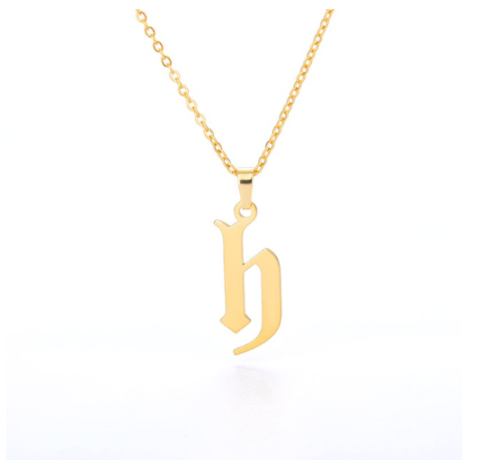 Maxzone Tiny Old English Letters Necklaces For Women Lowercase Initial A-Z Letter Pendant Necklace Men Vintage Font Boho Jewelry Gift H