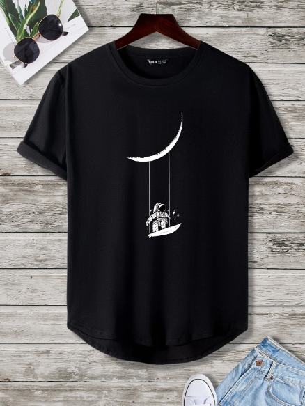 Manfinity Homme Men T-Shirts Fit Crew Neck Short Sleeve Graphic Tee Astronaut Casual Funny Summer Polyester