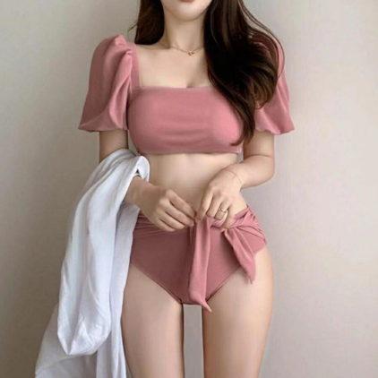2022 Korean New Shoulder Puff Slim Look Two Piece Swimwear