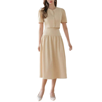 Lovito Women Elegant Plain Button Skirt L80ED048