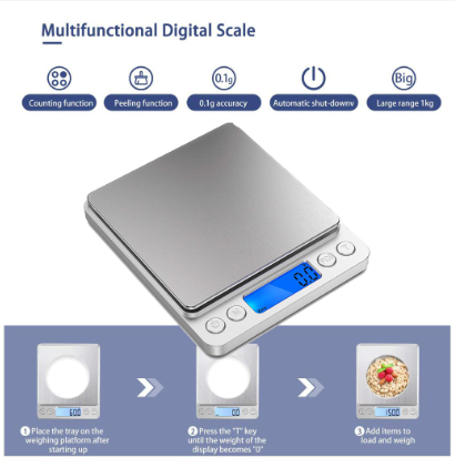 Food Weighing Scale Digital Kitchen Scale Weight Grams Cooking Baking 3kg/0.1g and 500g/0.01g