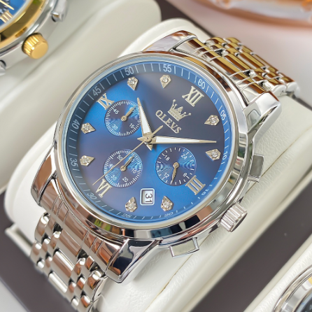 OLEVS Original Watch for Men Waterproof Quartz Mens Watches Quartz Business Man Stainless Steel blue Sports With Box Date 2858