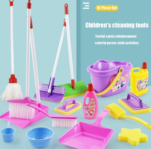 Kid Pretend Play Mini Housekeeping Tools Kitchen Home Cleaning Broom Brush Toy