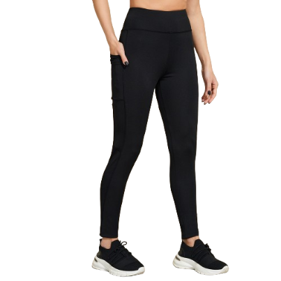 Lovito Plain Pocket Basic Skinny Breathable High Waist Sports Leggings for Women L18X702 (Black/Blue)