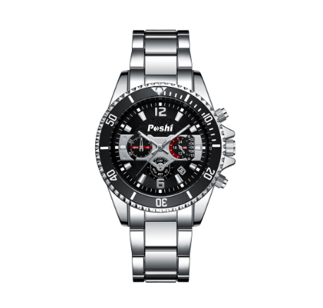 POSHI Original Men Watch High Quality Classic Stainless Steel Sports Quartz Waterproof Fashion Wristwatch SILVER BLACK