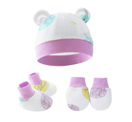Baby hat Baby Mittens Booties Set newborn cap infant hats fashion Soft Cotton newborns Beanie 22