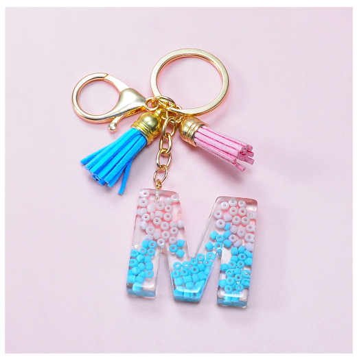 A-Z 26 Letter Silicone Beads Filling Keychain Candy Color Name Initial Resin Keyring DIY Accessories Women Bag Ornaments M