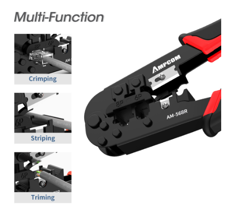 Ampcom Rj45 Crimper Rj11 Rj45 Crimping Tool Ethernet Network Lan Cable Crimper Cutter Stripper Plier For 6P 8P Rj-11/Rj-12 Rj-45