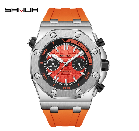 Sandals Prismatic Plaid Dial Three-display Luminous Luxury Quartz Watch ORANGE