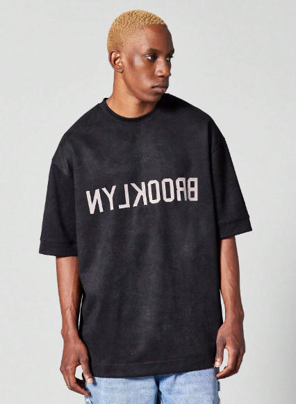 SUMWON Oversized Fit Suedette Tee With Front Graphic Print
