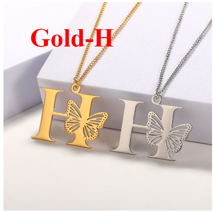 High-quality 18k Gold Plated A-Z Letters Necklace Stainless Steel Butterfly Necklace for Women Men Couple Fashion Jewelry H
