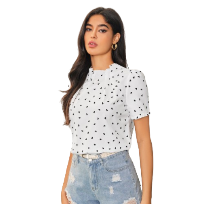 Lovito Women Casual Heartshape Basic Blouse LBA05011 (White)