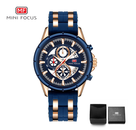 Mini Focus Fashion Watch Men Luxury Brand Business Sports Waterproof Chronograph Luminous Watch GOLD BLUE