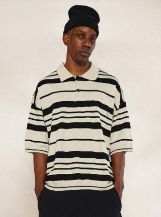 SUMWON Regular Fit Stripe Polo Knit Shirt