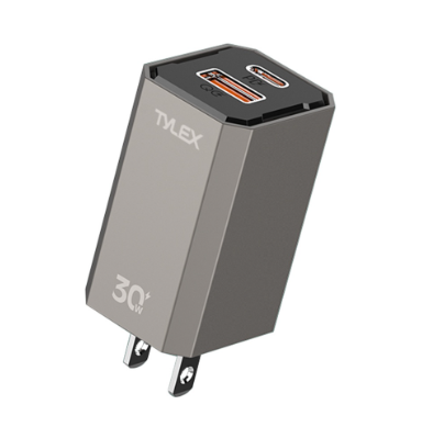 Tylex XA15 30W Fast Charging PD QC3.0 USB-A+USB-C 100-240V Fast Wall Charger US Plug (Gray)