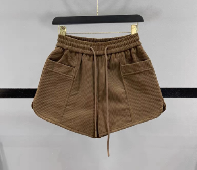 Lovito Women Casual Plain Drawstring Pocket Shorts LNA30226 Coffee