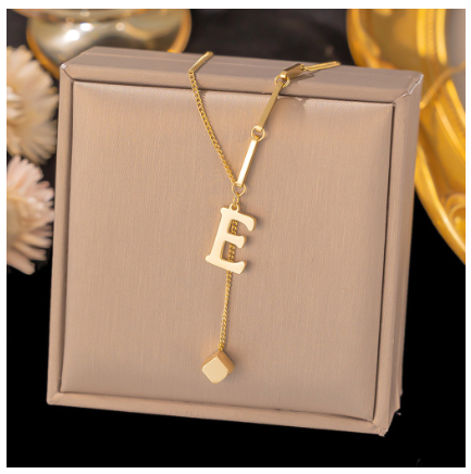 Vnox Letter Pendant Long Necklace for Women Girl,18K Gold Stainless Steel Hypoallergenic A-Z Initial Name Necklace Gift E