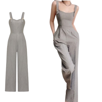 Lovito Women Elegant Plain Button Jumpsuit L74ED213