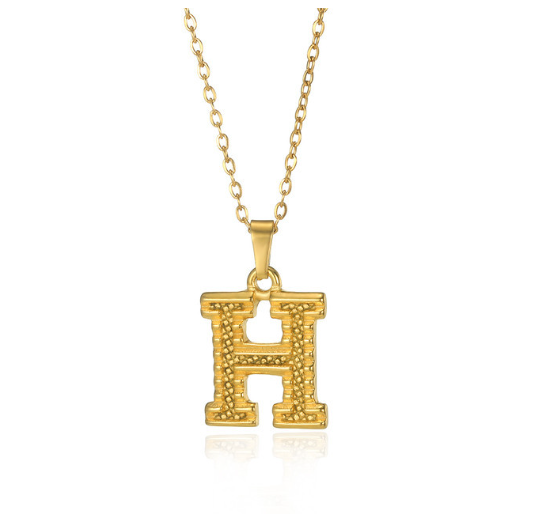 Stainless Steel Capital Initial Letter Necklaces For Women A-Z Alphabet Pendant Necklace H