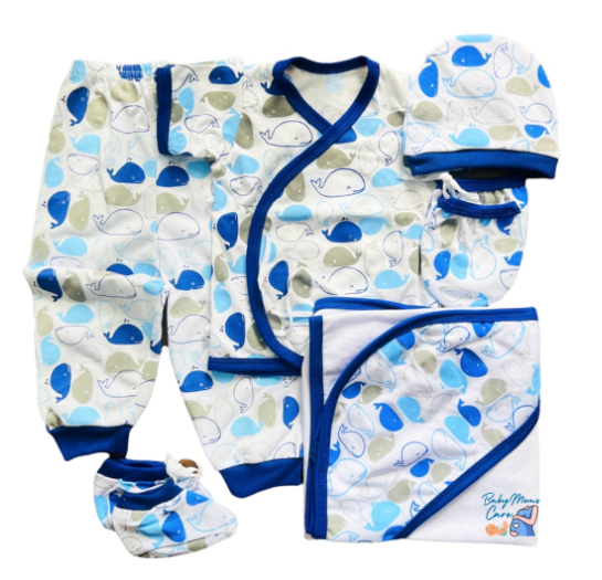 8Pcs Newborn Set Blanket Mittens Booties Bonnet Shortsleeve Pajama Essential Printed Cotton S5