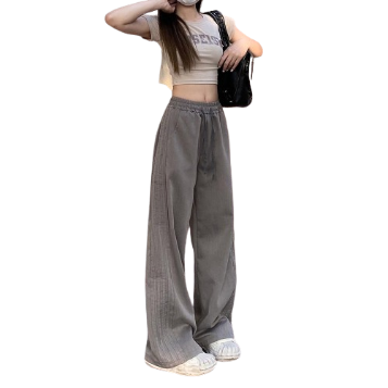 Lovito Casual Plaid Pocket Drawstring High Waist Pants for Women LNA06111 (Grey)
